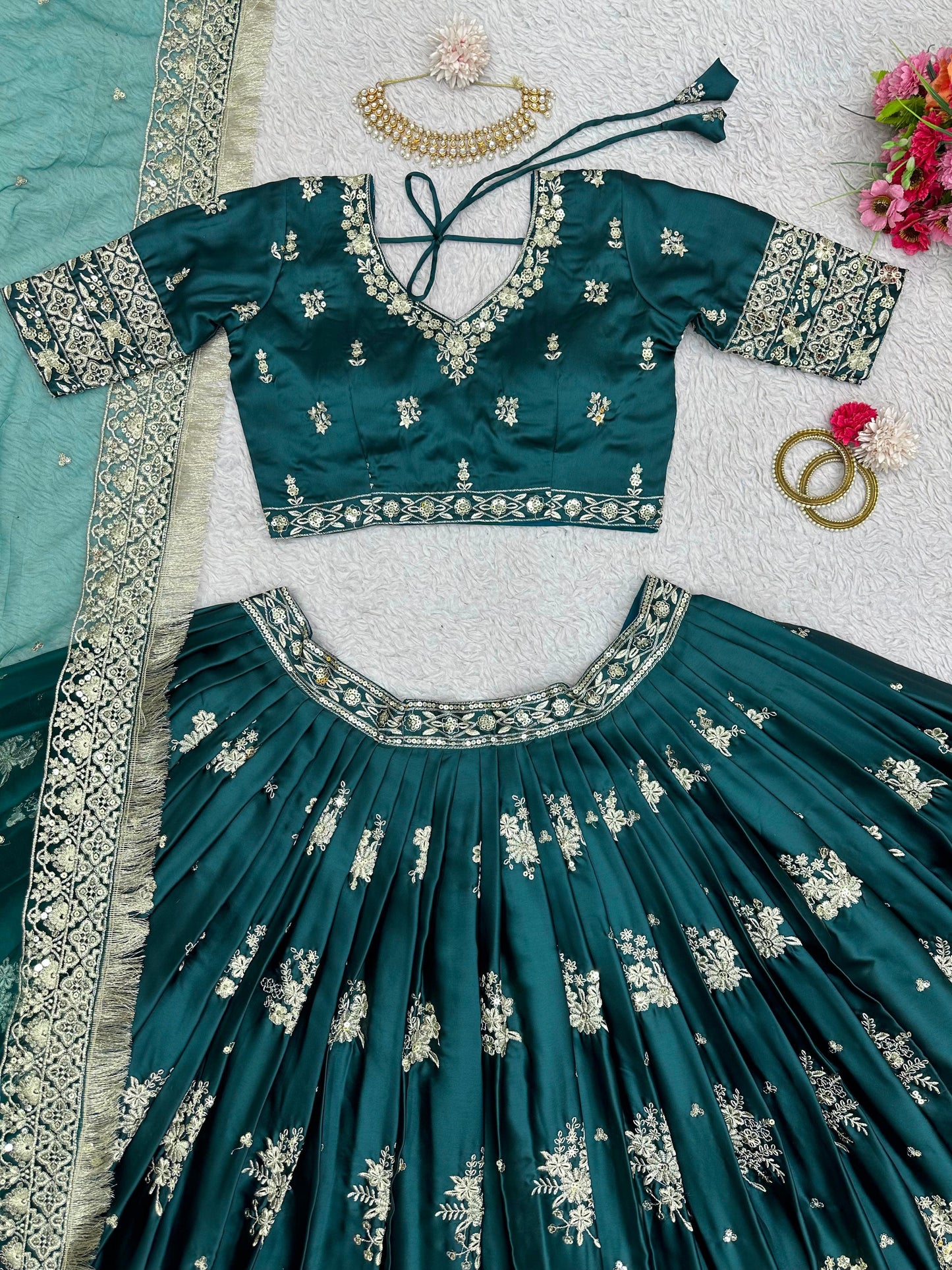 Aliya Unstitched Lehenga Turquoise