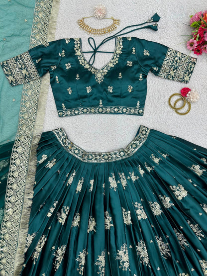 Aliya Unstitched Lehenga Turquoise
