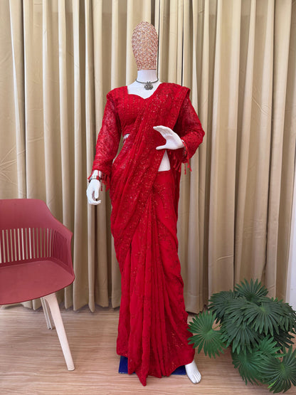 Ivara Party Saree Red