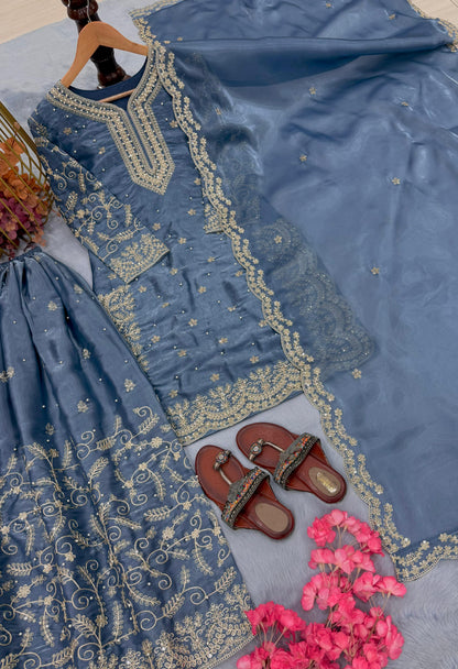 Roshni Sharara Blue Grey