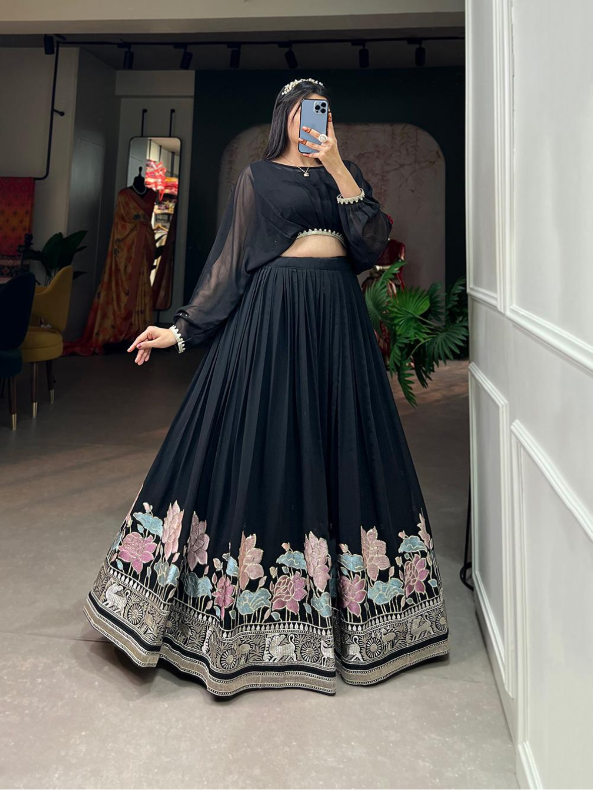 Fully Stitched Black Lehenga