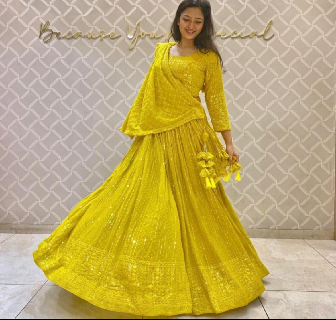 Unstitched Yellow Lehenga