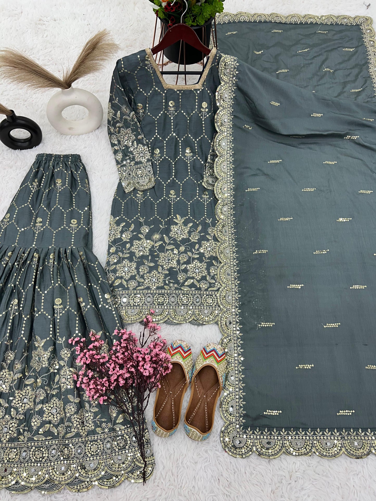 Isha Sharara Light Grey