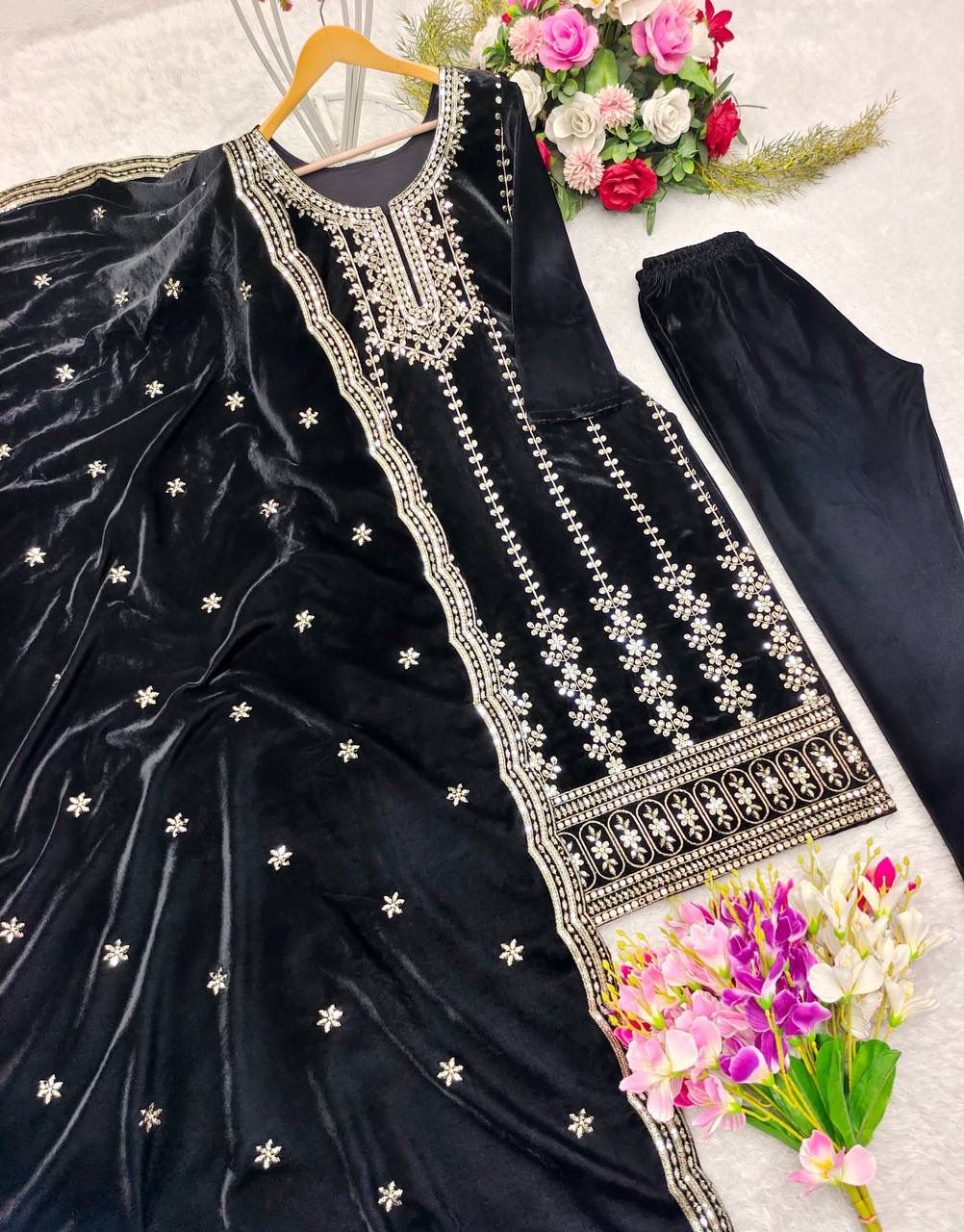 Aishani Velvet Salwar Black