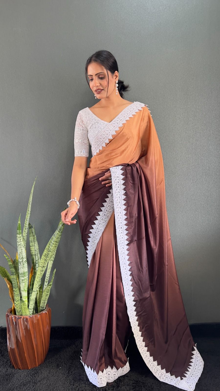 Ahalya Ready To Wear Saree Brown