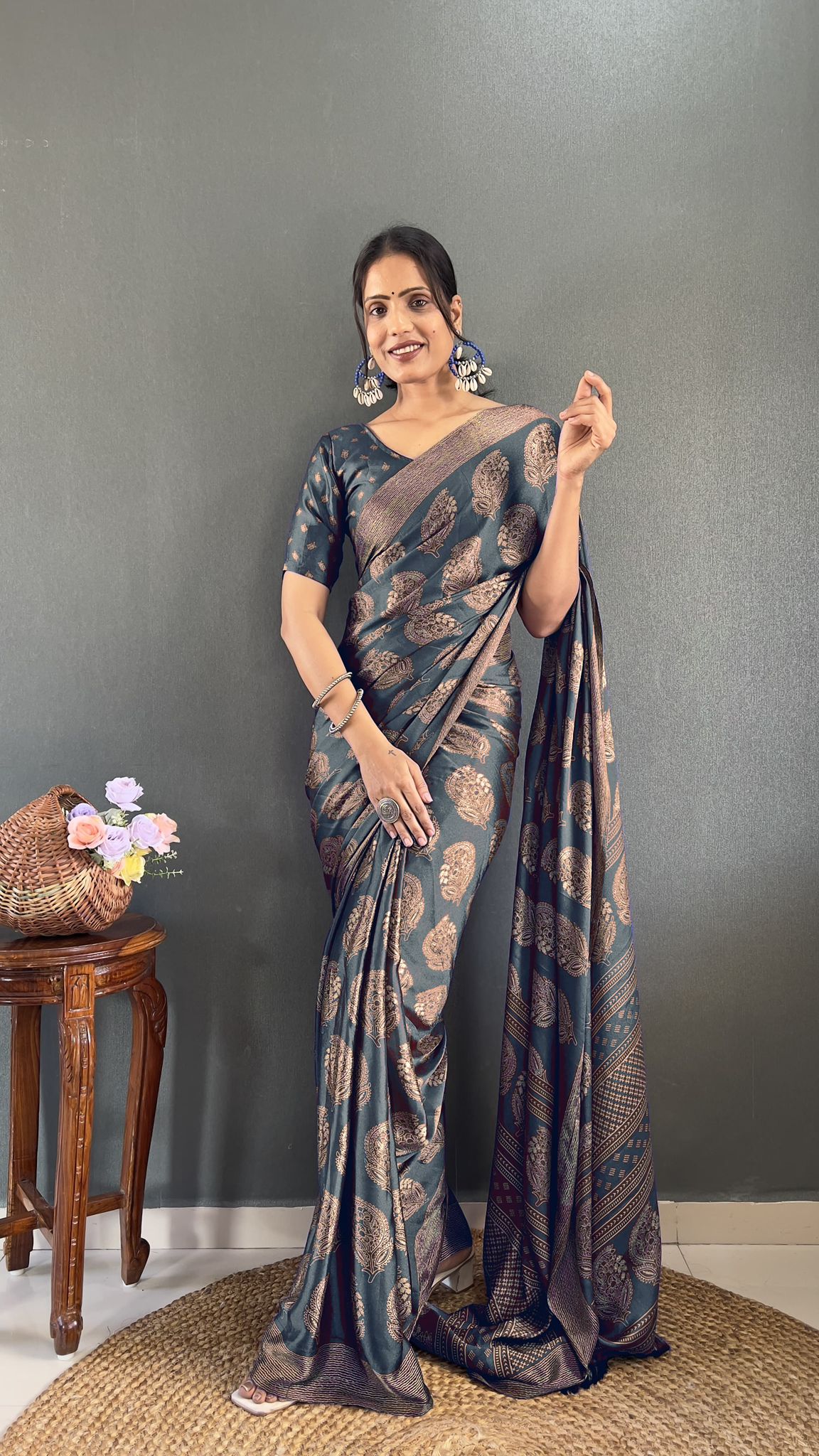 Pooja Ready To Wear Saree Grey