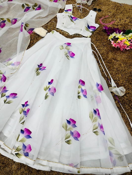 Fully Stitched White Lehenga