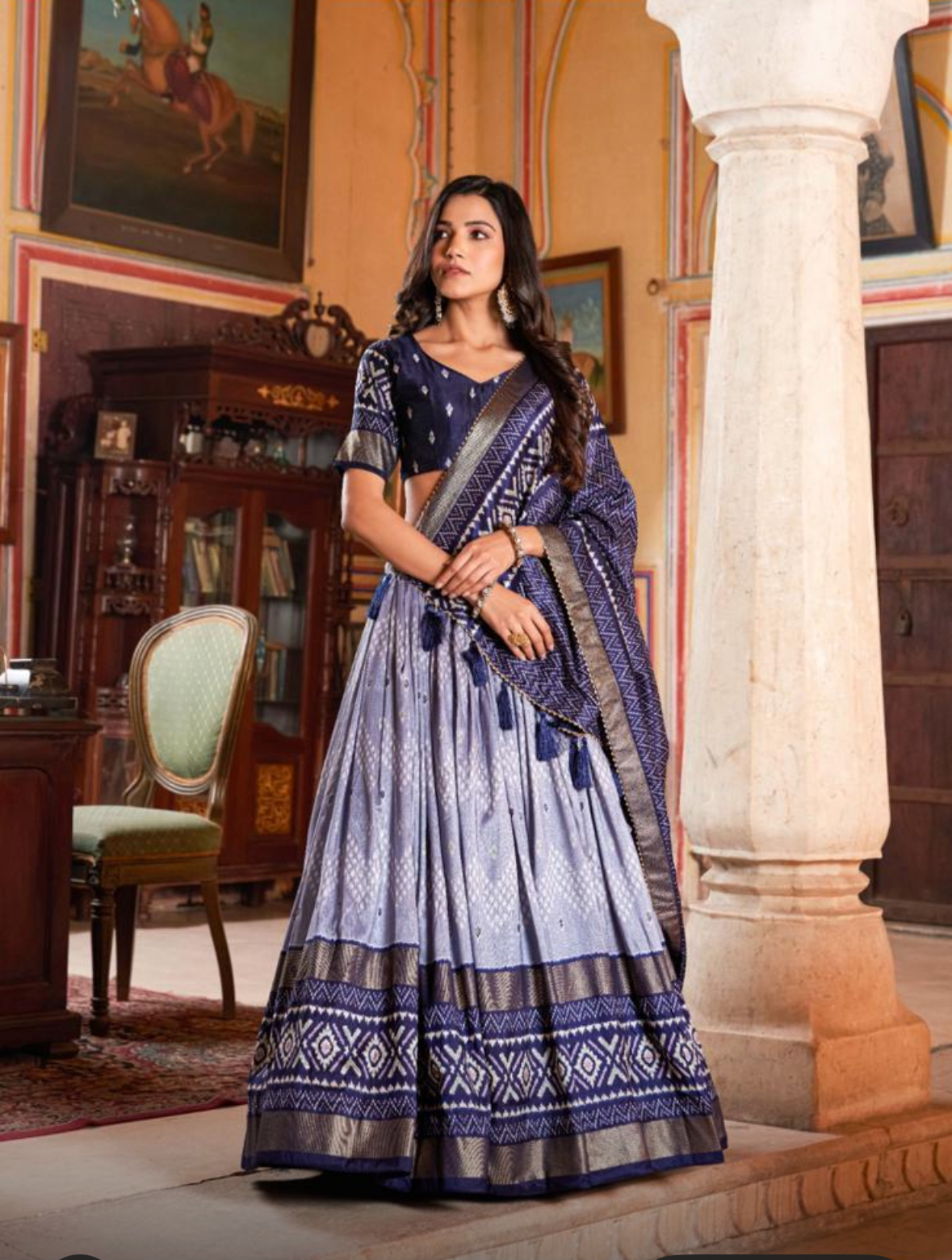 Unstitched Blue Lehenga