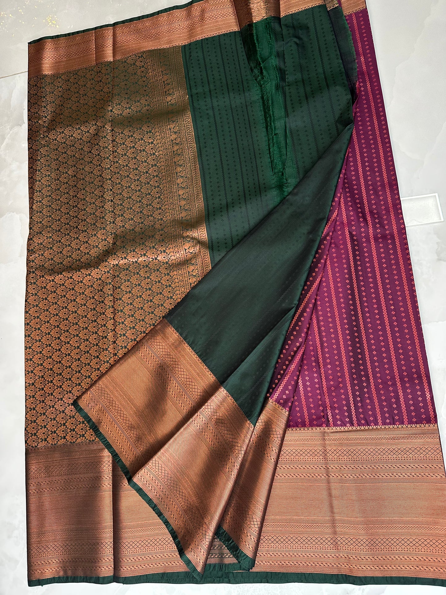 Green/Purple Semi Kanchipuram