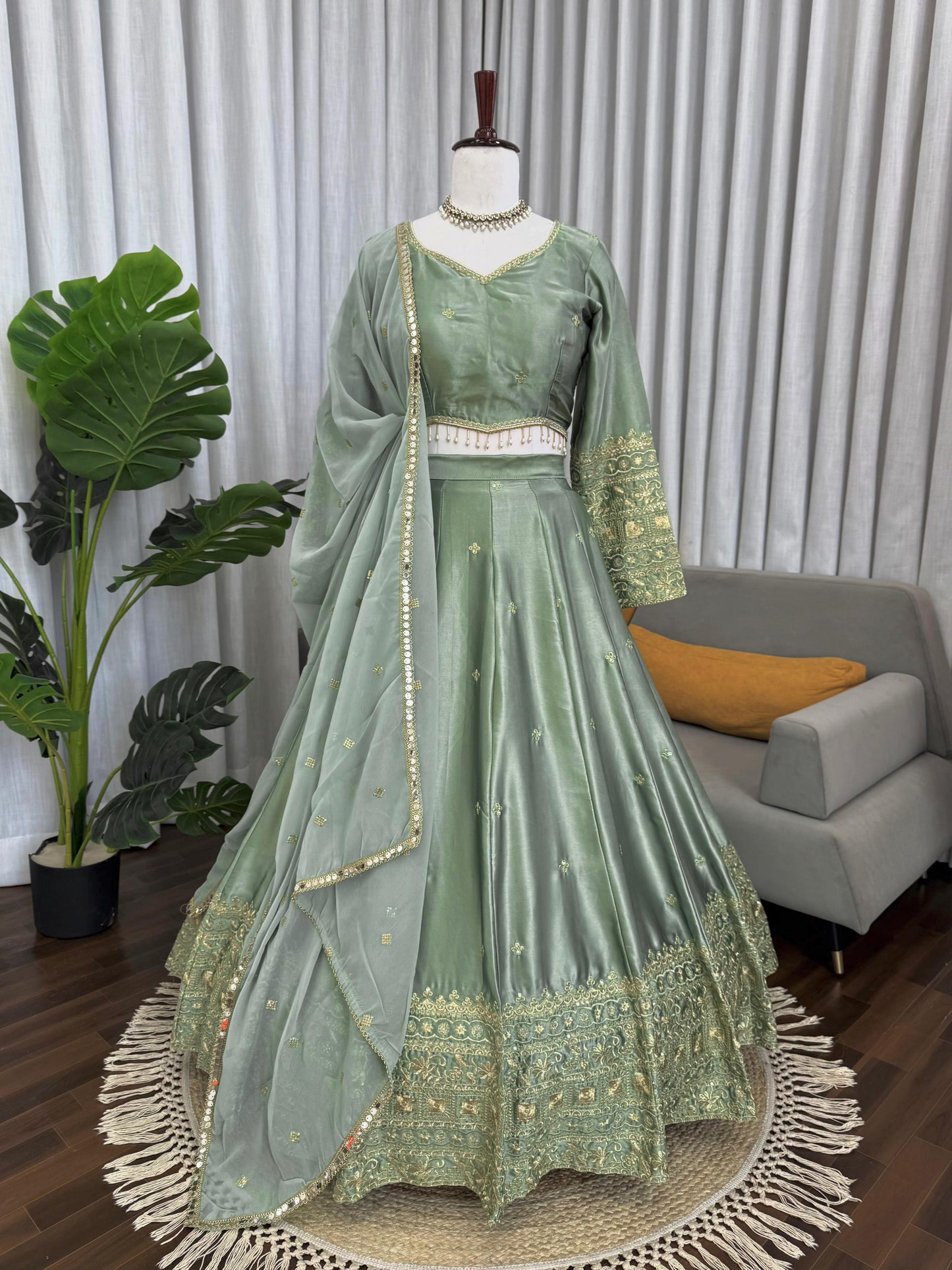 Lisha Unstitched Lehenga Mint Green