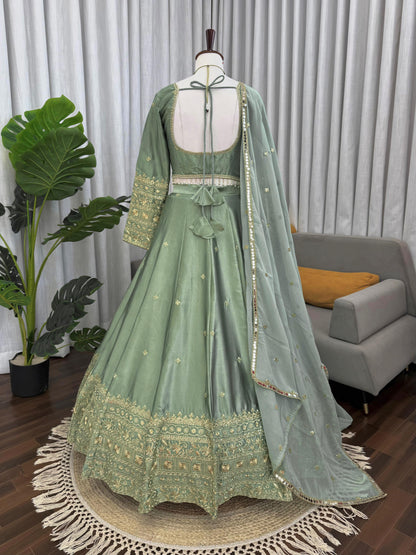 Lisha Unstitched Lehenga Mint Green