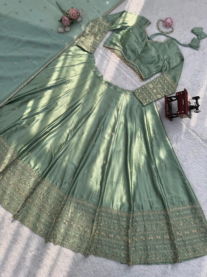Lisha Unstitched Lehenga Mint Green