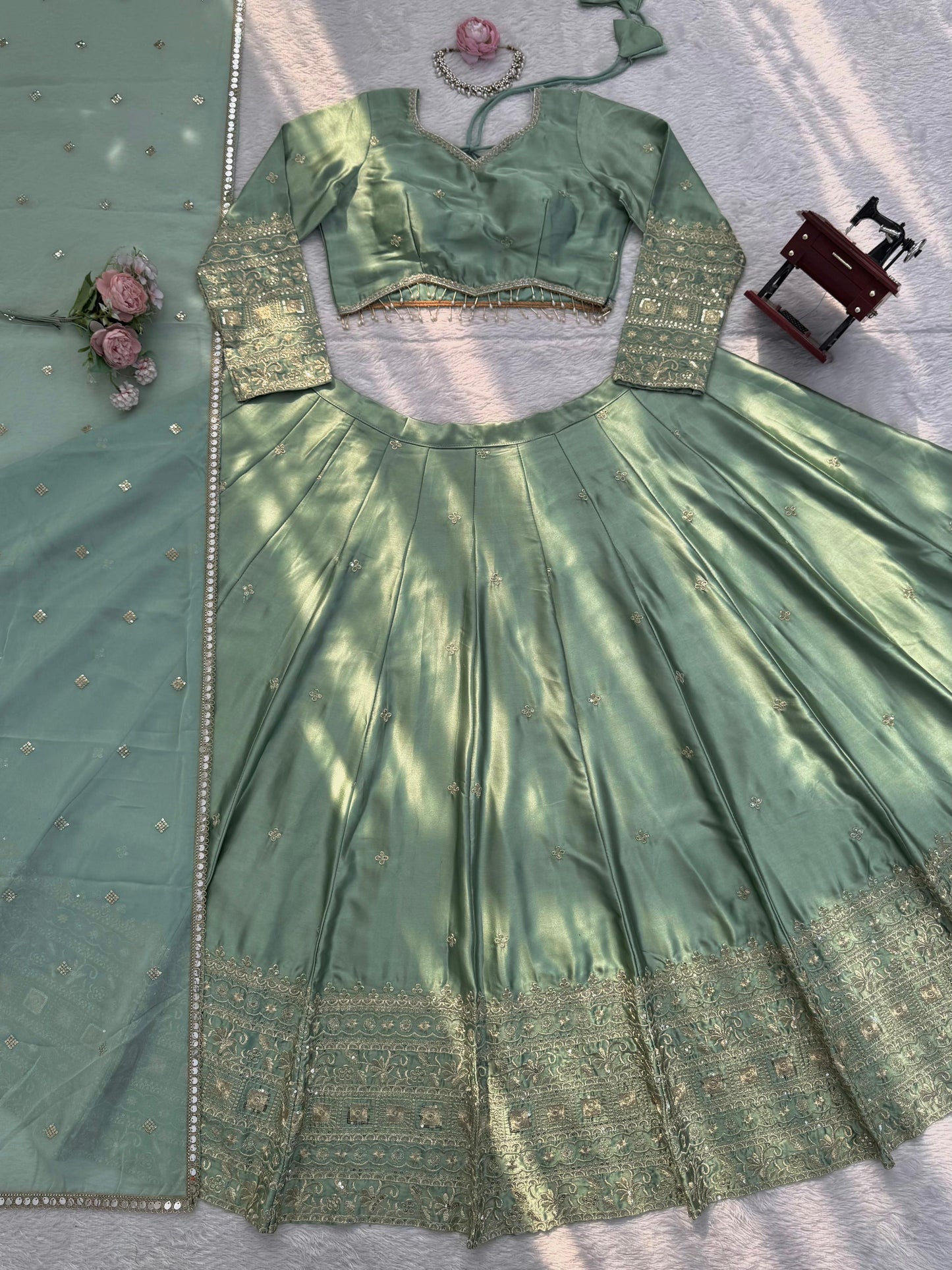 Lisha Unstitched Lehenga Mint Green