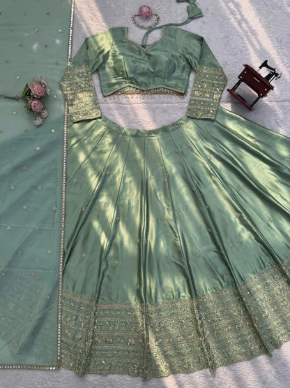 Lisha Unstitched Lehenga Mint Green