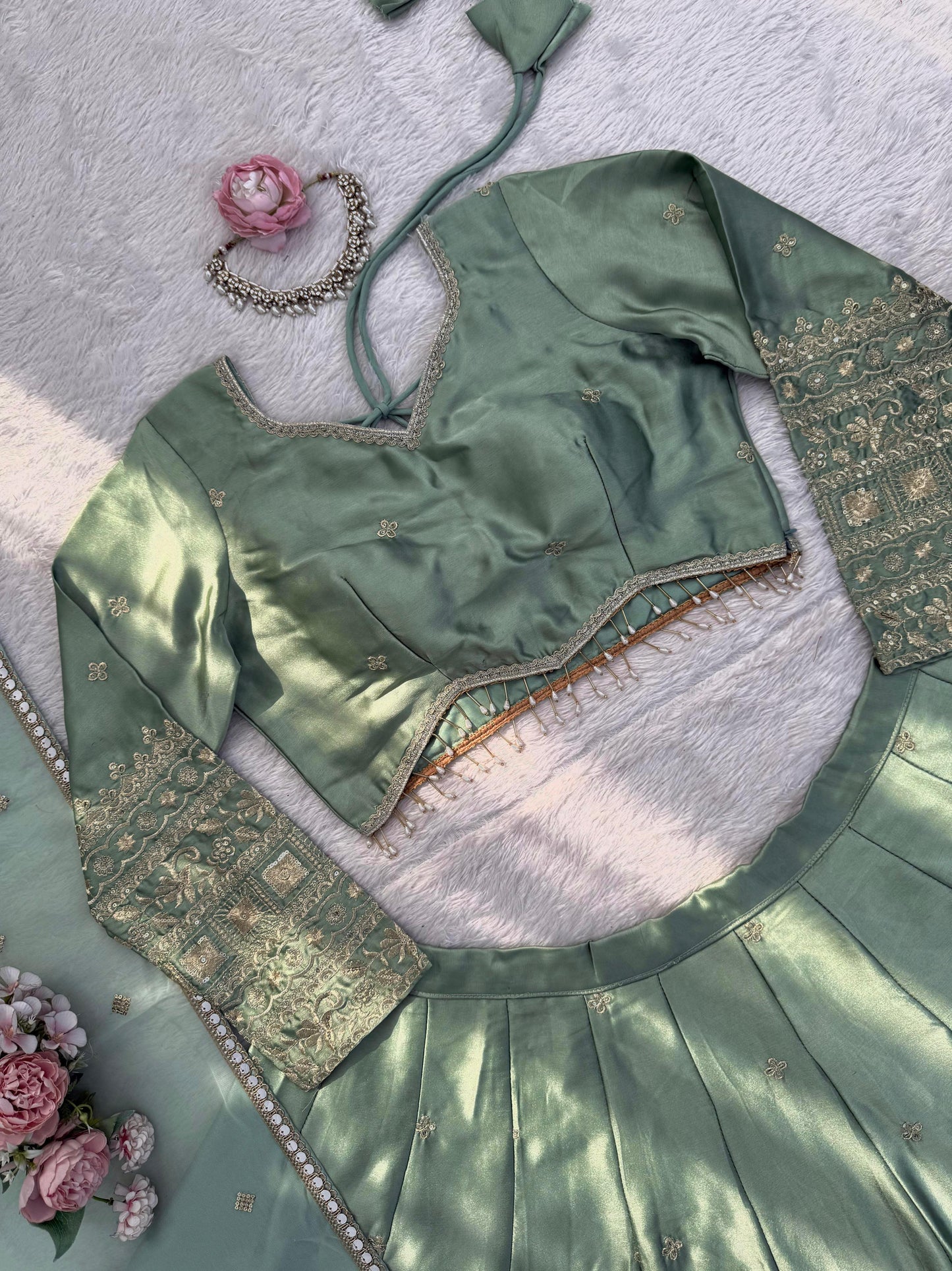 Lisha Unstitched Lehenga Mint Green