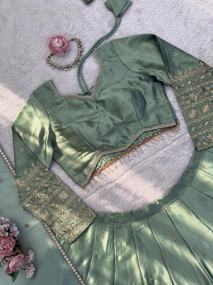 Lisha Unstitched Lehenga Mint Green