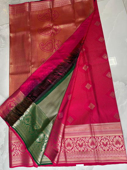 Pink/Green Semi Kanchipuram