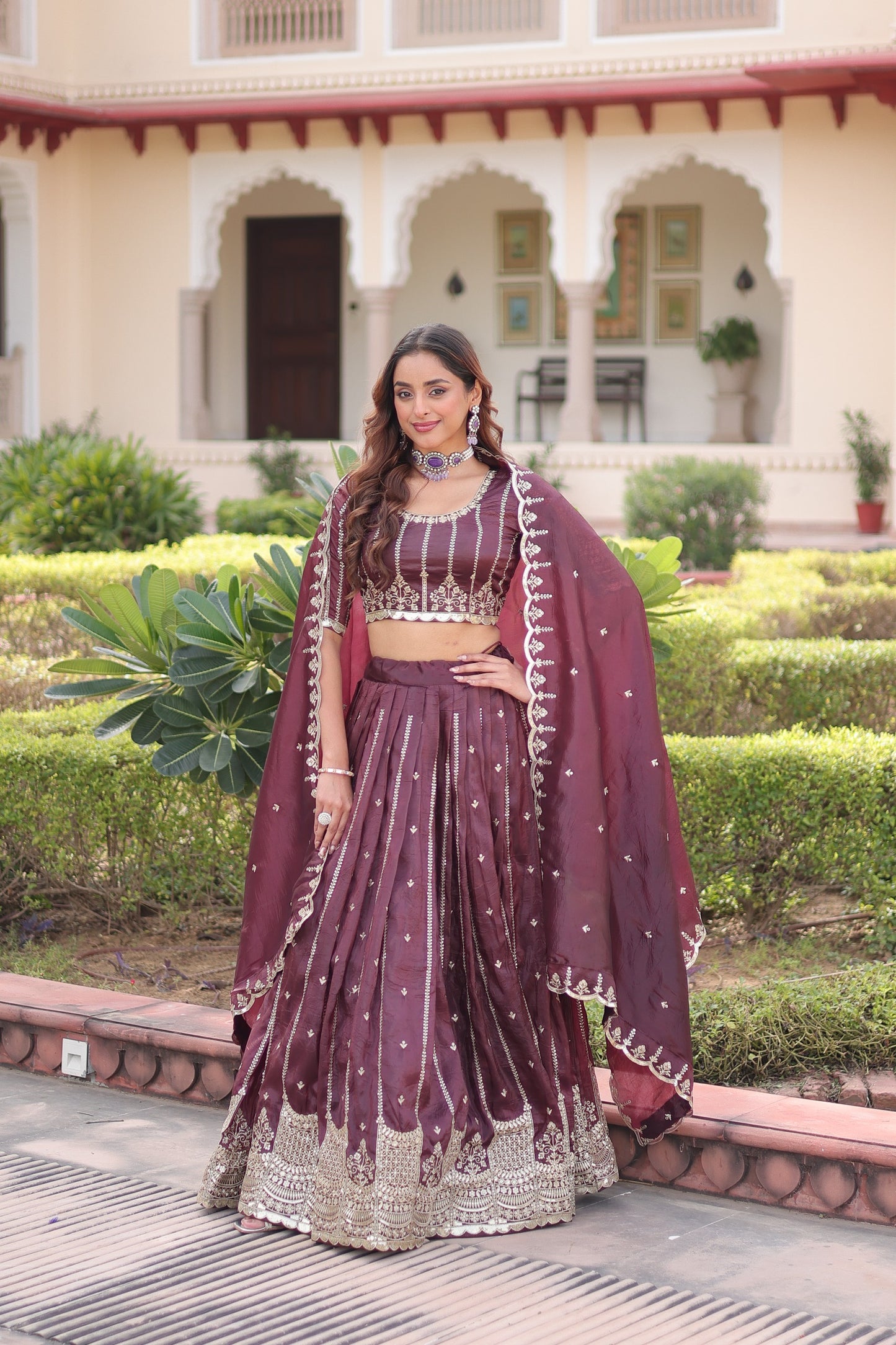 Valli Unstitched Lehenga Coffee