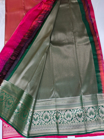 Pink/Green Semi Kanchipuram