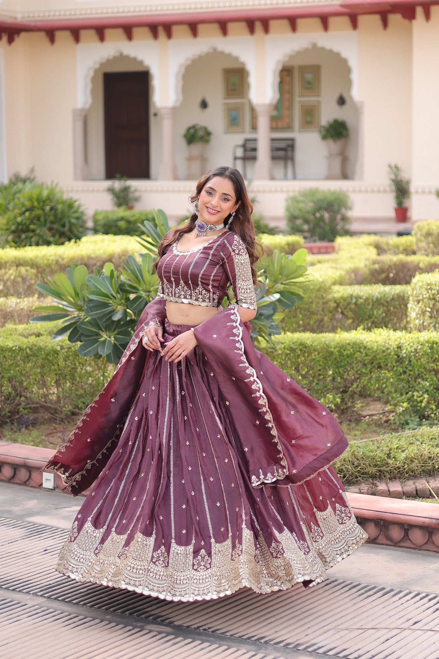 Valli Unstitched Lehenga Coffee