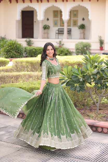 Valli Unstitched Lehenga Green