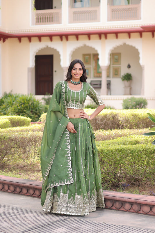 Valli Unstitched Lehenga Green