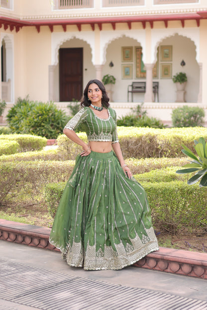 Valli Unstitched Lehenga Green