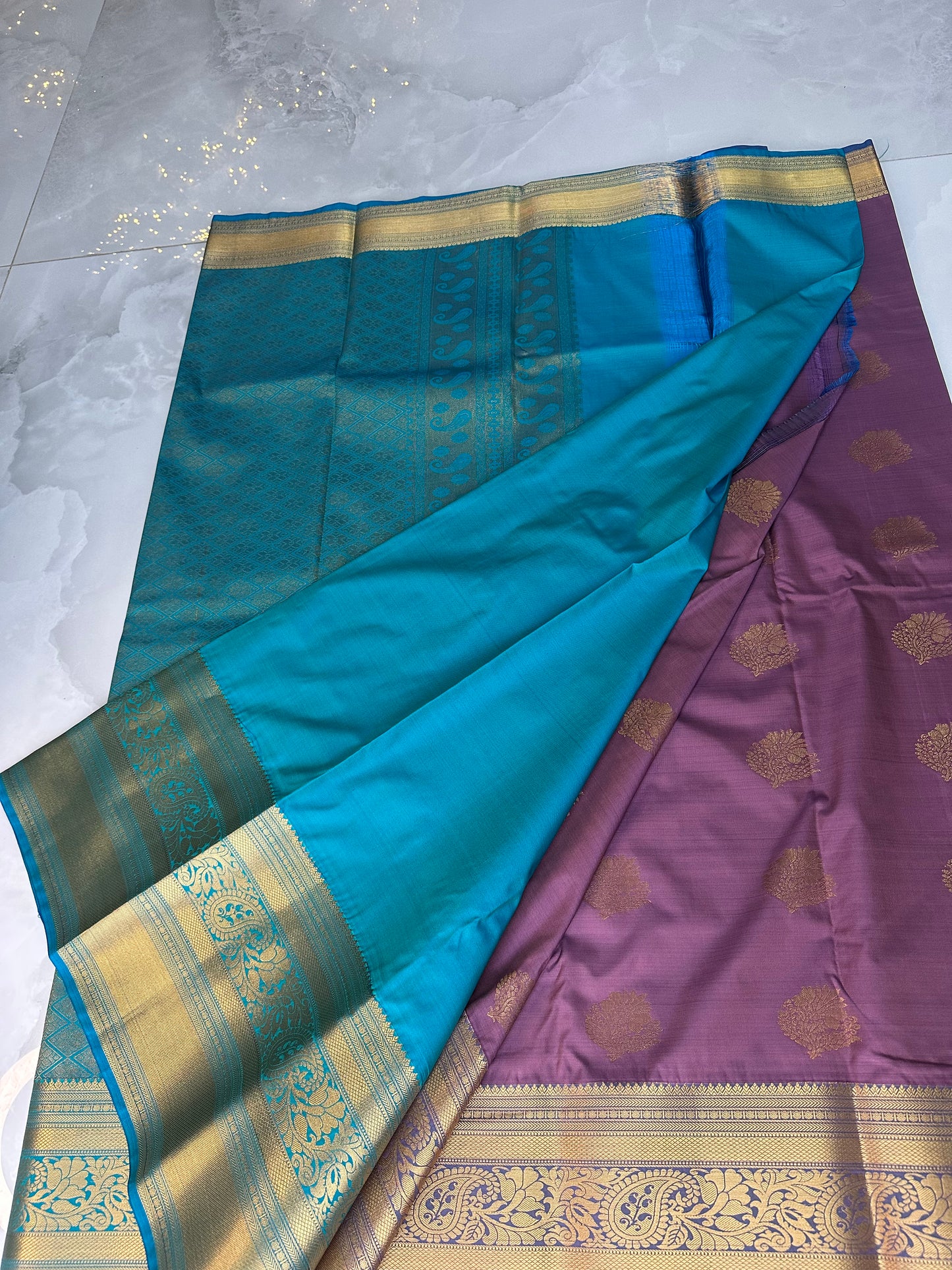 Purple/Blue Semi Kanchipuram