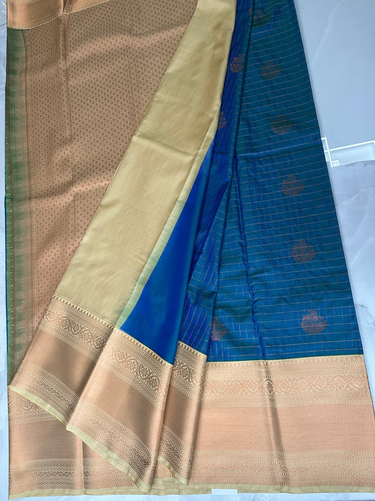 Blue/Beige Semi Kanchipuram