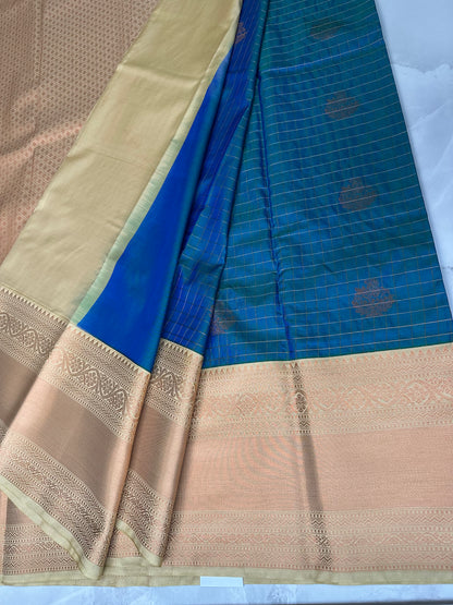 Blue/Beige Semi Kanchipuram