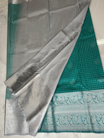 Green/Silver Semi Kanchipuram