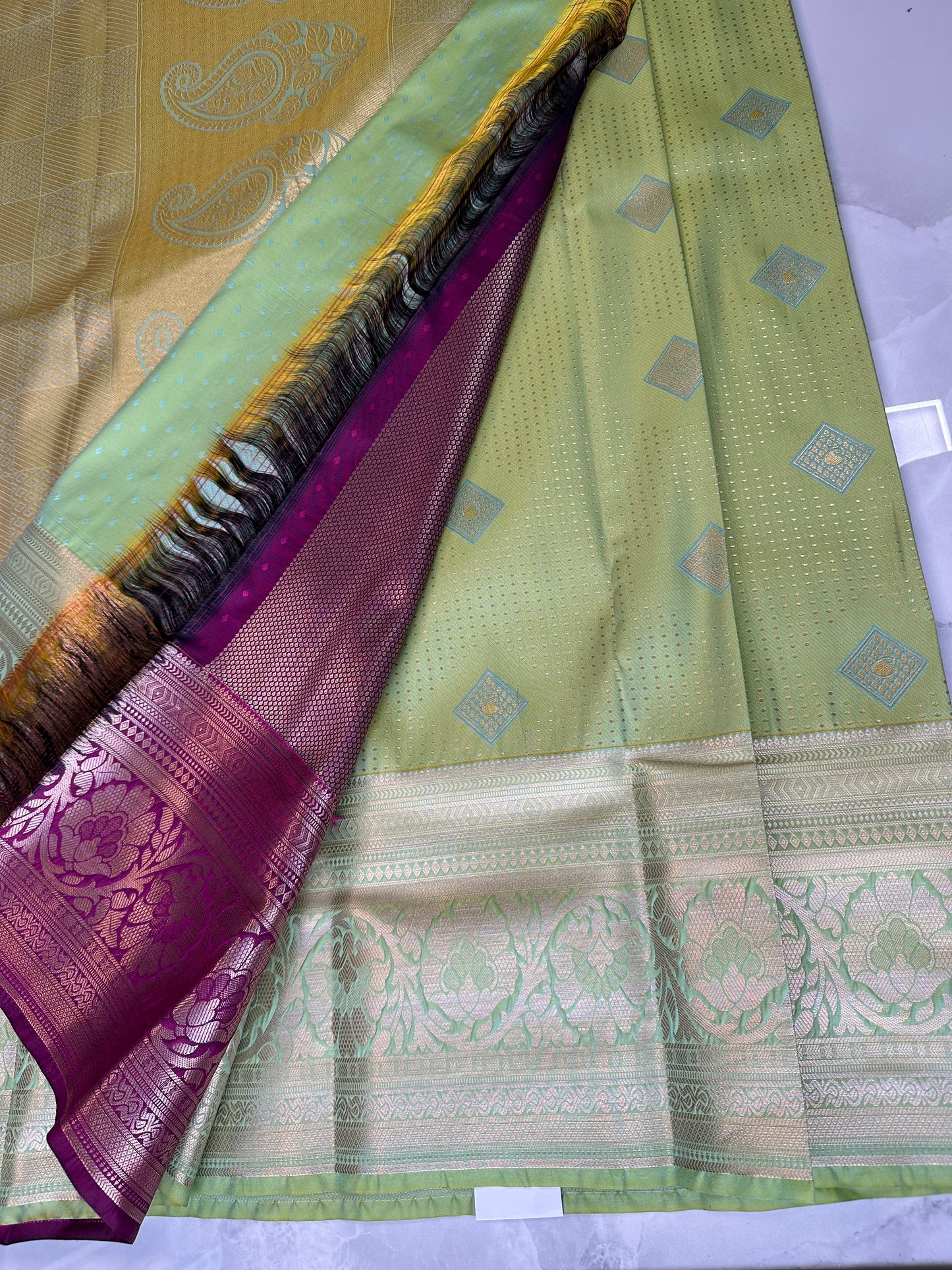 Green/Purple Semi Kanchipuram