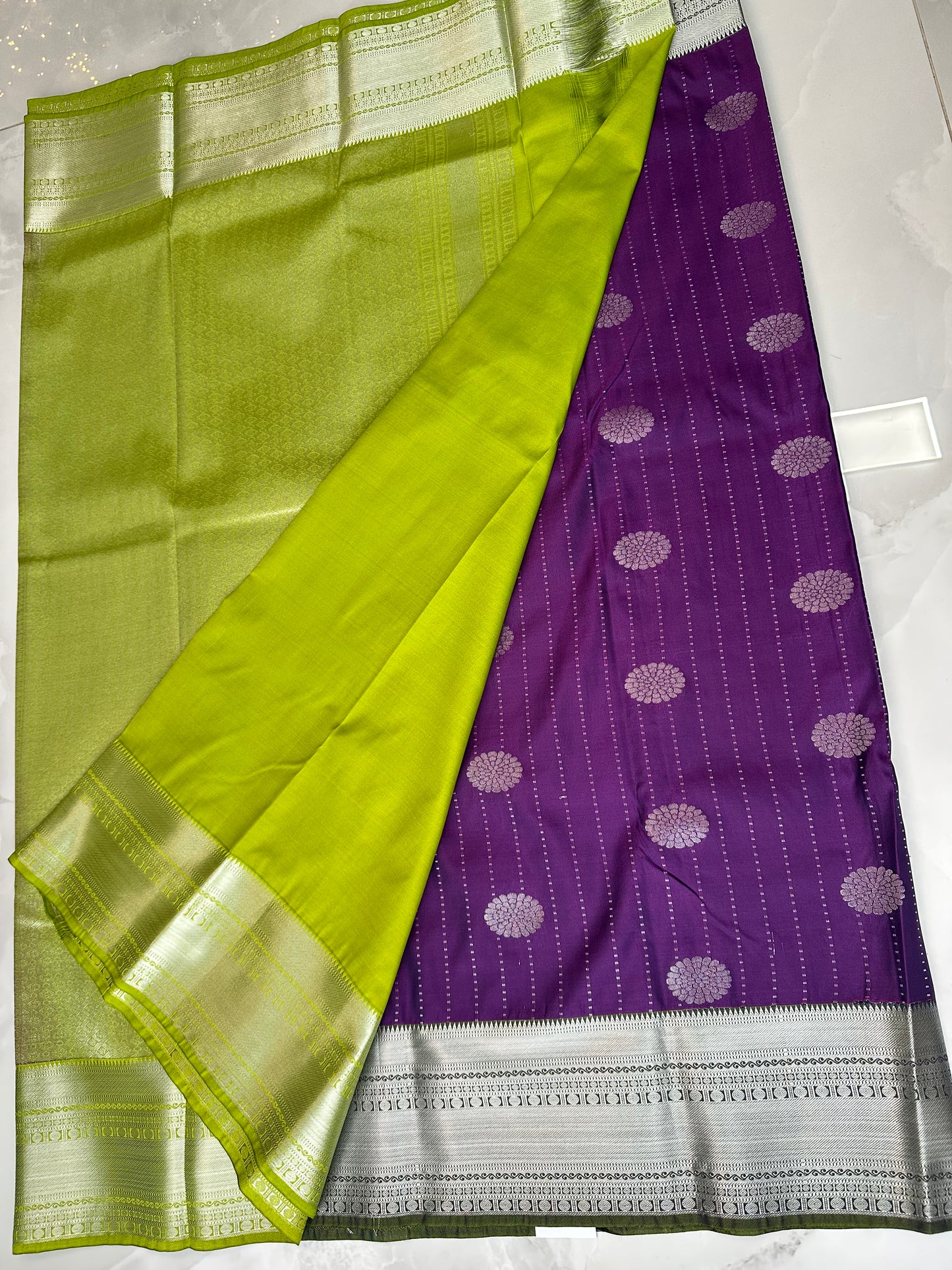 Purple/Green Semi Kanchipuram