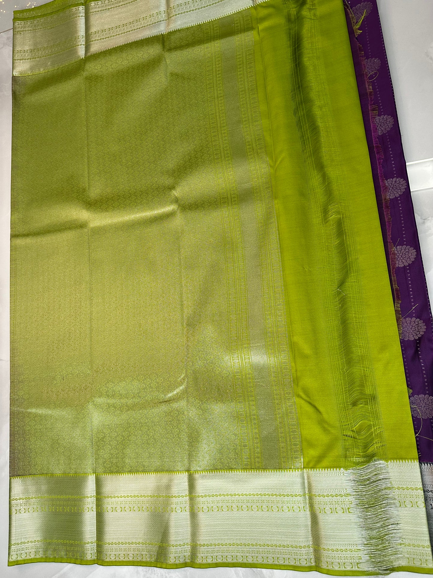 Purple/Green Semi Kanchipuram