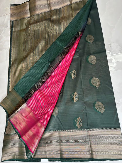 Green/Pink Semi Kanchipuram