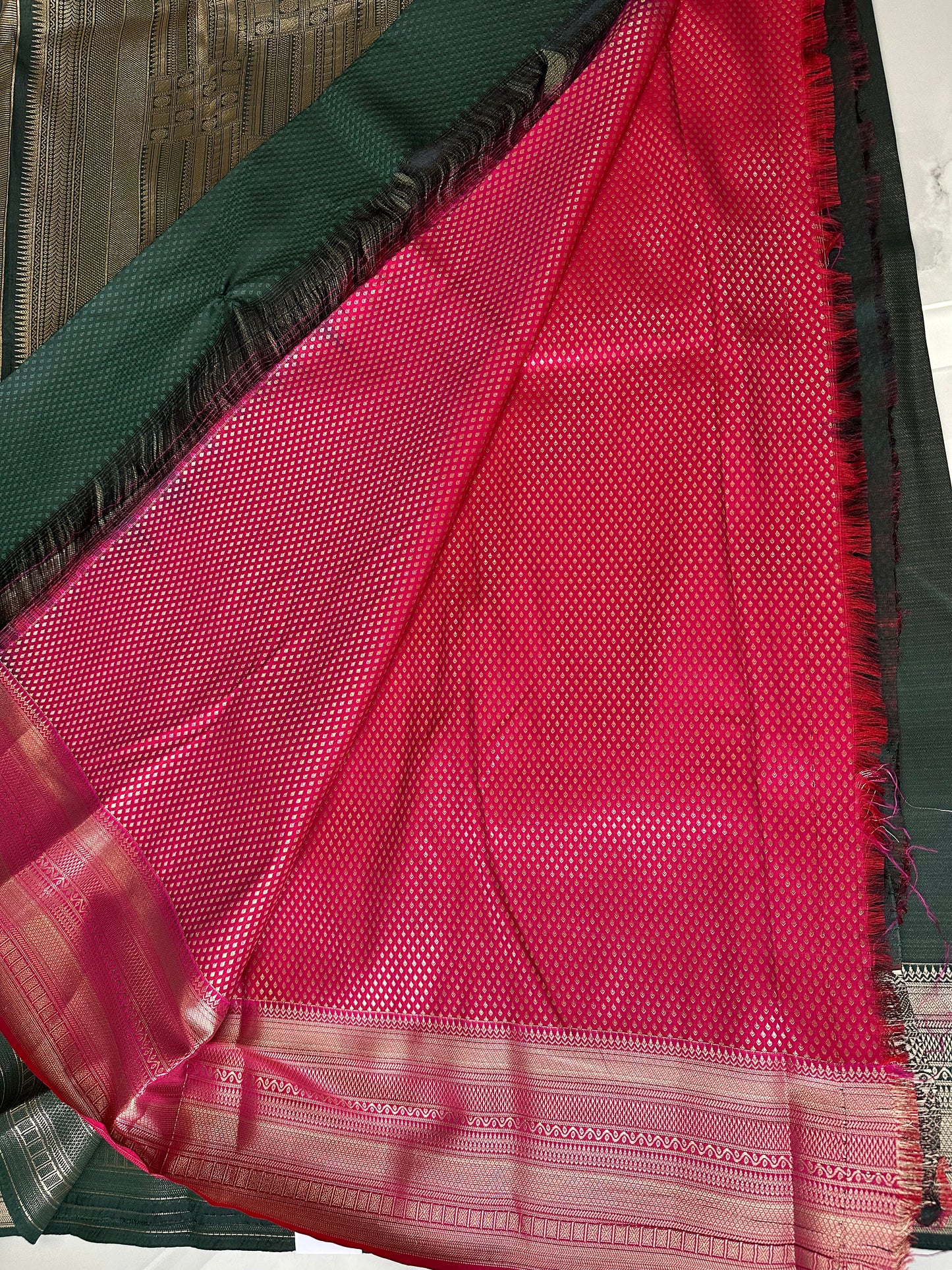 Green/Pink Semi Kanchipuram