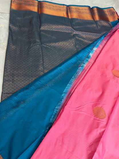 Silk Saree Blue/Rose