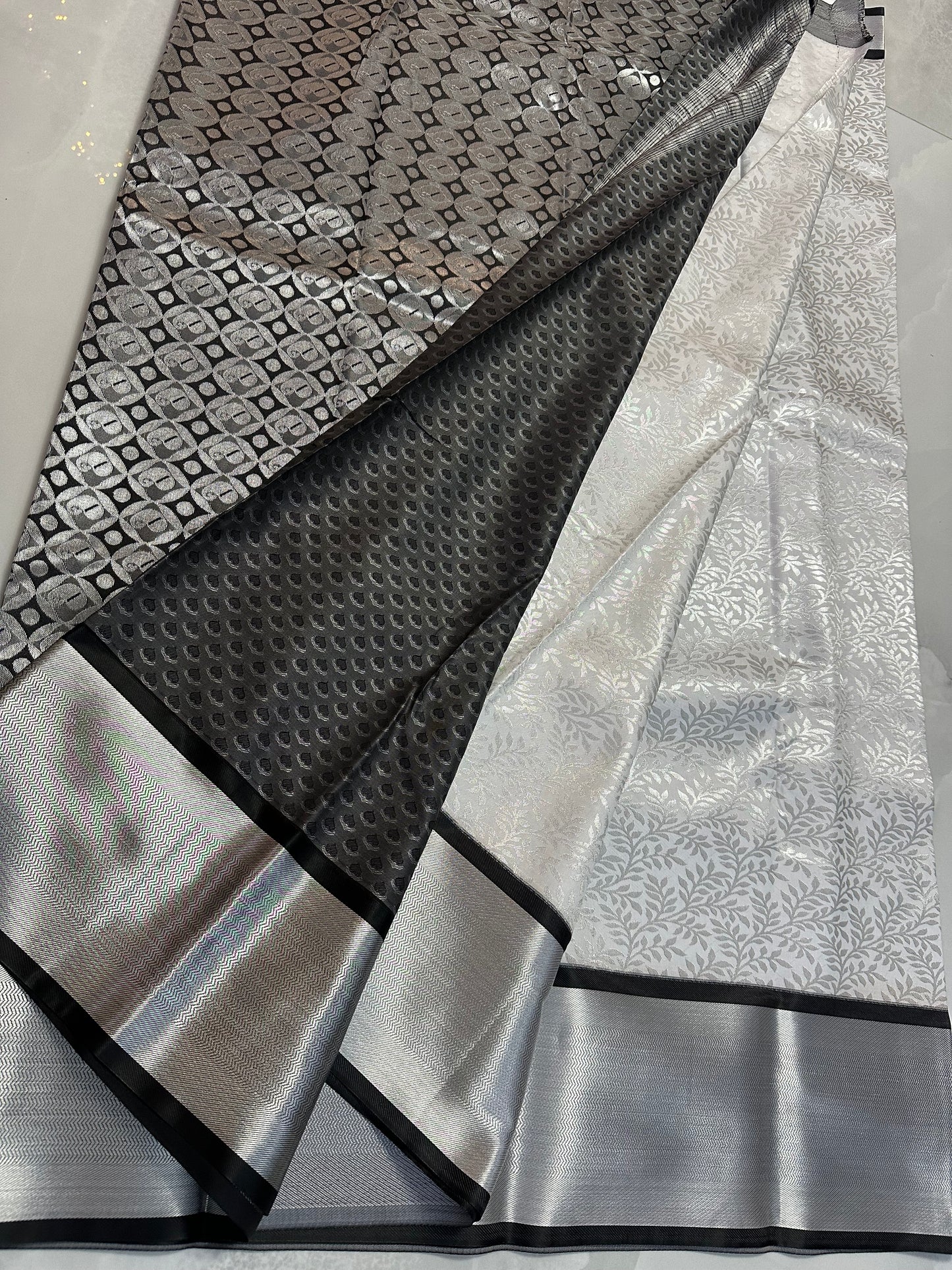 Silk Saree Silver/Black