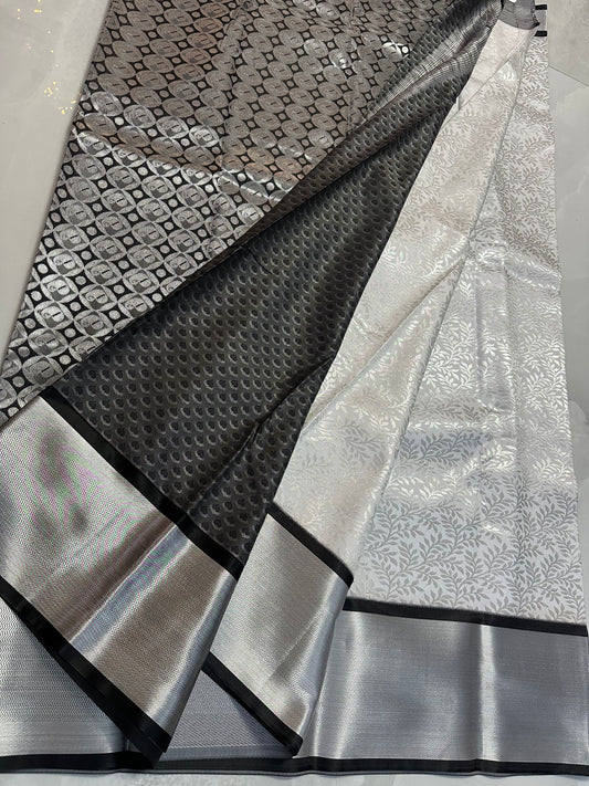 Silk Saree Silver/Black