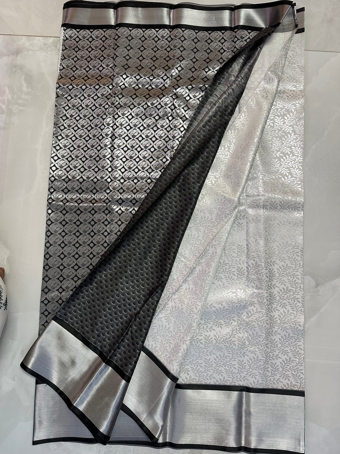 Silk Saree Silver/Black