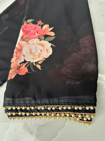 Floral Saree Black