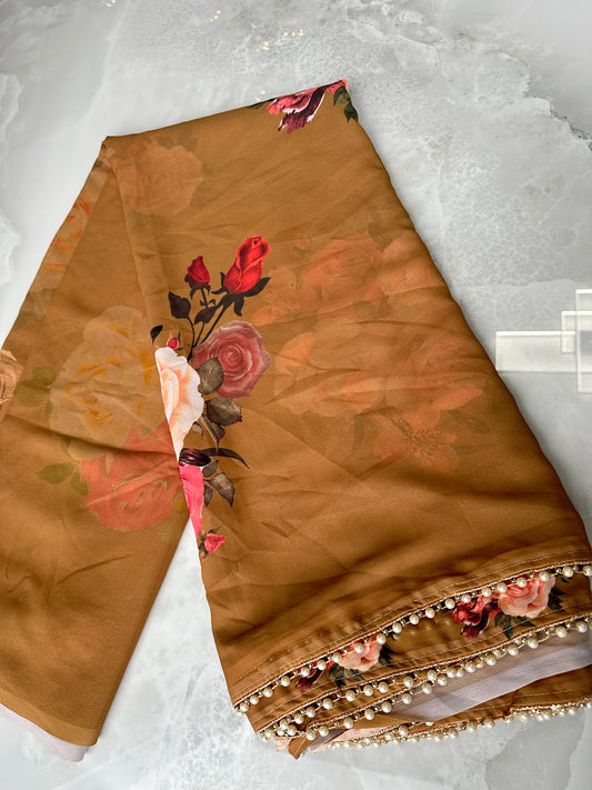 Floral Saree Brown