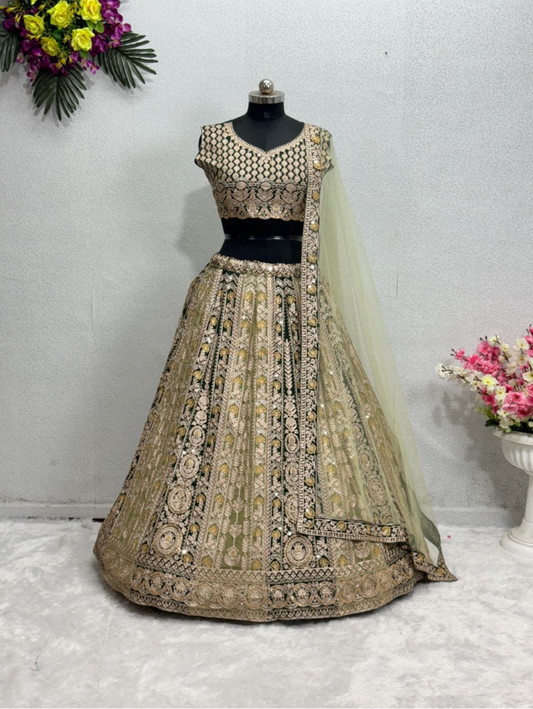 Unstitched Green Lehenga