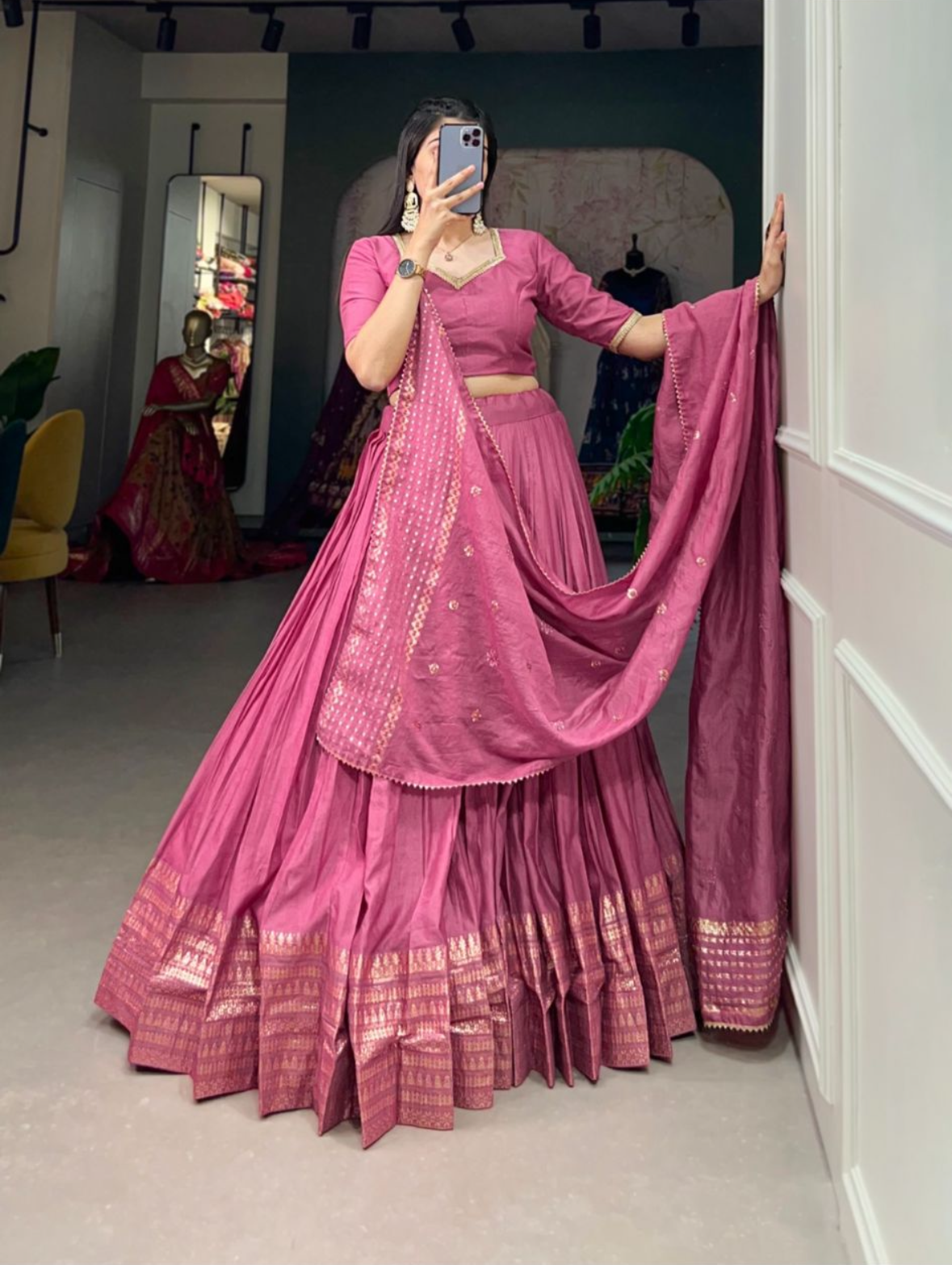 Unstitched Rose/Pink Lehenga