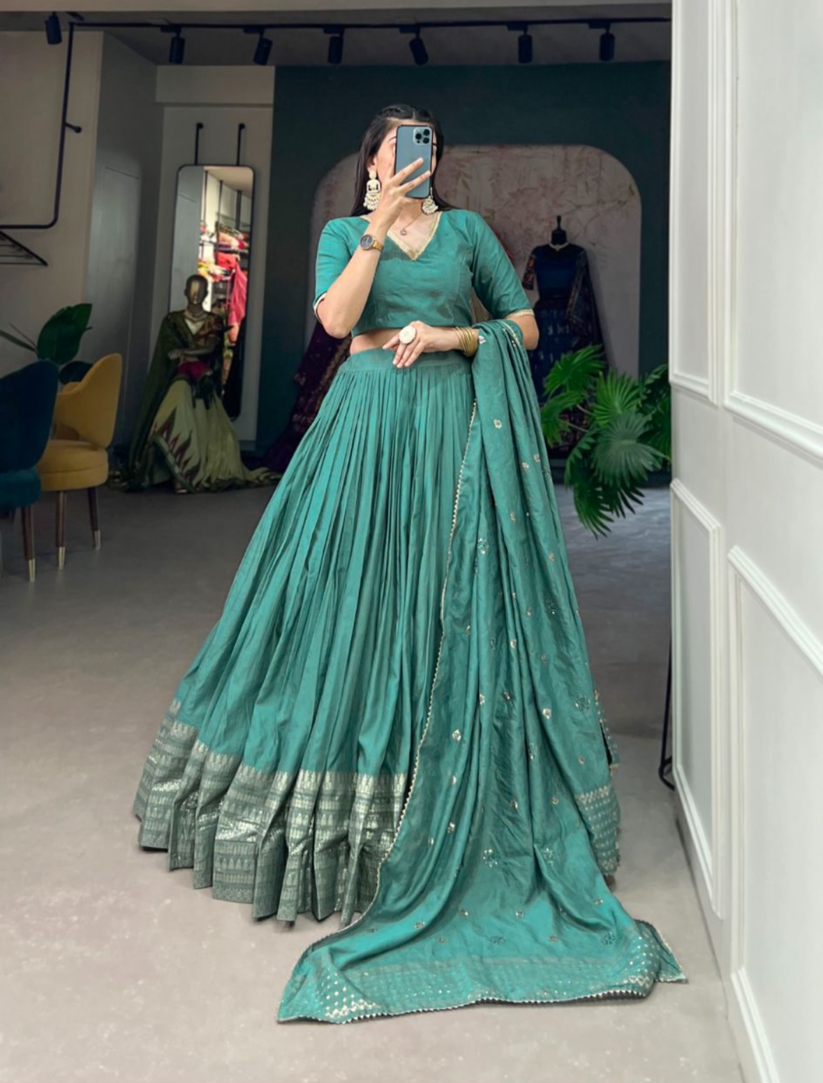 Unstitched Green Lehenga