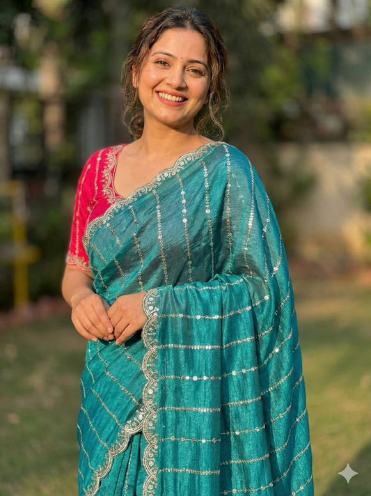Lina Party Saree Turquoise