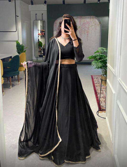 Unstitched Black Lehenga