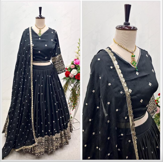 Unstitched Black Lehenga