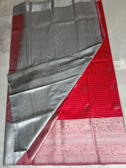 Red/Silver Semi Kanchipuram