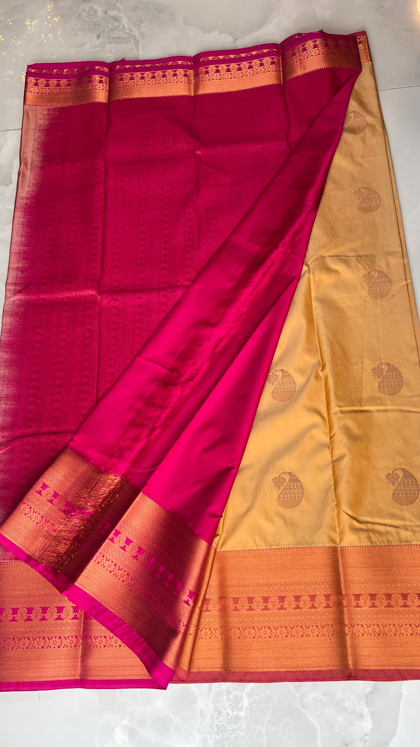 Yellow/Pink Semi Kanchipuram